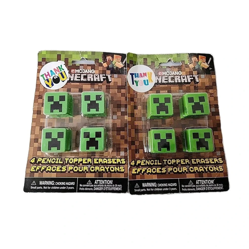 New Lot 2 MINECRAFT Creeper Pencil Topper Erasers 4-Pack Mojang NIB Party Favor‎